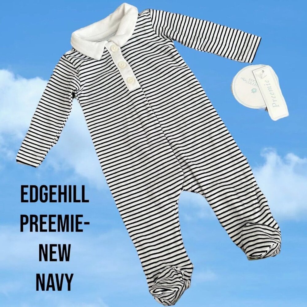 New-Preemie EDGEHILL COLLECTION Navy Striped Footed Outfit ￼Doll Sleeper